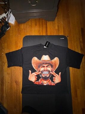 Men's Black Graphic Tee with Cowboy Smile Print